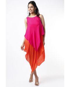 Fuchsia & Orange Embroidered Layered Dress