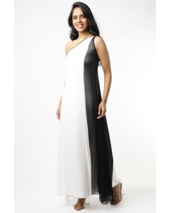 Ivory & Black One Shoulder Maxi Dress