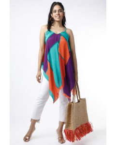 Turquoise And Orange Handkerchief Top