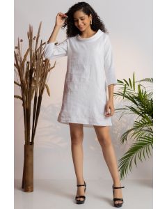 White Roll Up Collar Dress