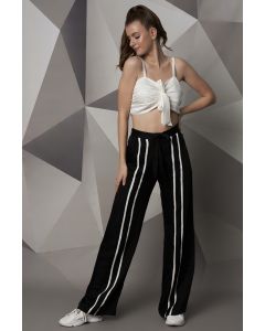 Black Satin Linen Jogger Pants