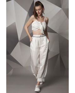 White Satin Linen Jogger Pants