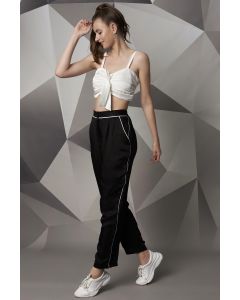 Black Satin Linen Jogger Pants