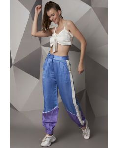 Sky Blue Satin Linen Jogger Pants