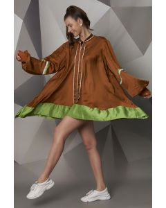 Rust Tie-Up Mini Dress