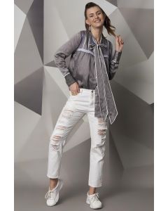 Grey Satin Linen Tie-Up Top