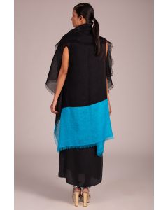 Black Color Blocked Cape With Fringe
