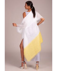 White Color Blocked Cape With Fringe