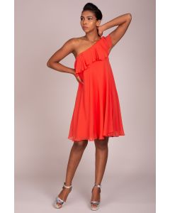Orange Ruffled & Flared Dress