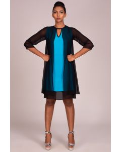 Turquoise Embroidered Layered Dress