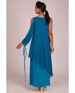 Teal Embroidered Layered Dress