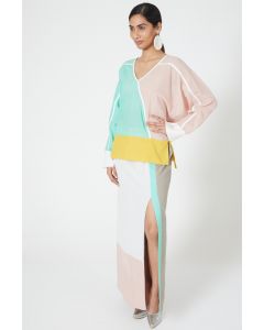 Multi-Colored Color Blocked Skirt Set
