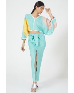 Mint Color Blocked Skirt Set