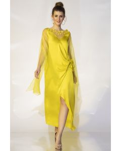 Lime-Yellow Hand Embroidered Gown