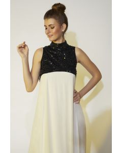 Ivory & Black Hand Embroidered Gown