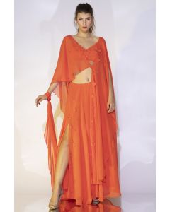 Coral Orange Asymmetrical Cape Set