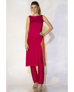 Dark Fuchsia Embroidered Tunic Set