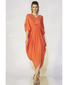 Coral Orange Pleated Kaftan
