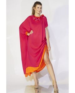 Fuchsia & Orange Side Ruched Kaftan