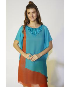 Turquoise & Orange Asymmetrical Dress