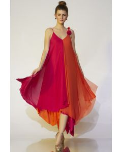 Fuschia & Orange Asymmetrical Gown