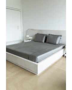 Charcoal Cotton Sateen Bedsheet Set With Pleating Detail