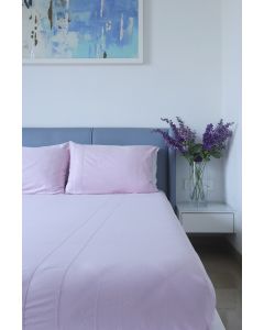 Misty Lilac Cotton Sateen Bedsheet Set With Fagoting Detail
