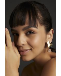 Gold Finish Pink Stone Dangler Earrings