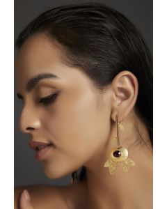 Gold Finish Red Stone Dangler Earrings
