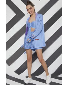 Sky Blue Satin Linen Jacket