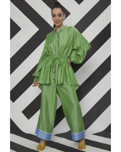 Emerald Green Satin Linen Gathered Top