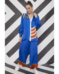 Cobalt Blue Striped Patchwork Shirt