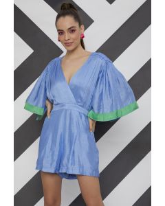 Sky Blue Romper With Color Blocking