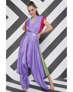 Mauve & Fuchsia Satin Jumpsuit With Belt
