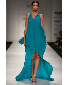 Blue Crinkle Slit Gown