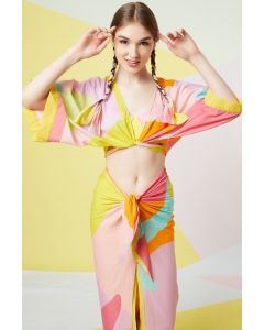 Lavender Abstract Printed Tie-Up Top