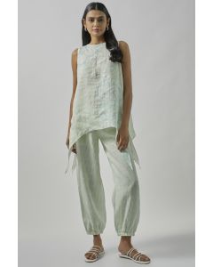 Aqua Green Geometrical Printed Patchwork Pant Set