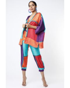 Turquoise & Orange Colour Blocked Cover Up