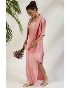 Rose Pink Crinkle Gown With Shrug