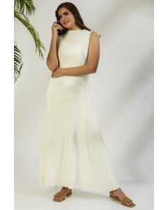 Ivory Crinkle High-Neck Gown