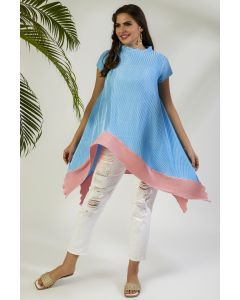 Blue Bird & Rose Pink Crinkle Wave Top