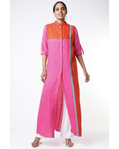 Fuchsia Color Blocked Shirt Dress