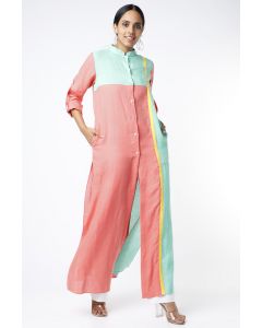 Peach Color Blocked Shirt Dress