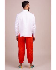 Open Collar Full Sleeve Button Front Shirt With Ladder Stitch Detail