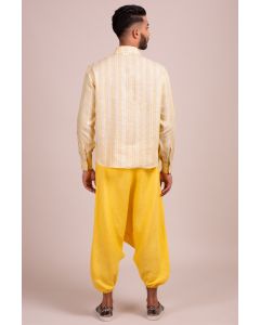 Open Collar Full Sleeve Button Front Shirt With Displaced Stripe Pocket