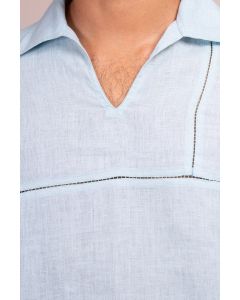 Open Collar Full Sleeve Tunic-Style Shirt With Ladder Stitch Detail