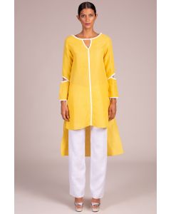 Boat Neck Full Sleeve Top With Contrast Piping + Cutaway Detaill