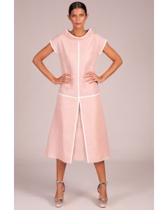 Funnel Neck Drop Sleeve Low Waist Layered Dress With Contrast Piping