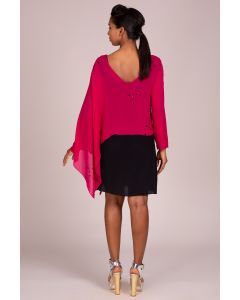Sheer Layered Neckline Single Square Drape Sleeve Embroidered Dress