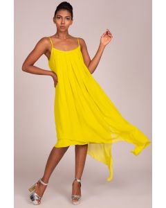Strappy Pleated-Front Assymetric Hem Embroidered Dress